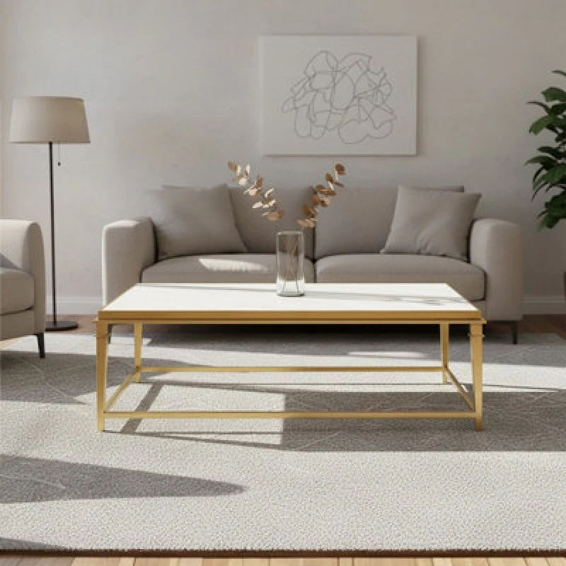 Image of Orsina Elegant Design Rectangular Coffee Table, Marble Top Display Coffee Table, Sturdy Decorative Coffee Table