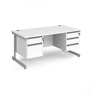 Image of Dams International Straight Desk with White MFC Top and Silver Frame Cantilever Legs and Two & Three Lockable Drawer Pedestals Contract 25 1600 x 800