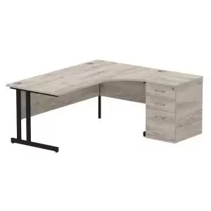 Image of Impulse 1800mm Right Crescent Office Desk Grey Oak Top Black