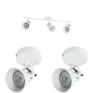 image of Ceiling Spot Light & 2x Matching Wall Lights Matt White Adjustable Kitchen Lamp