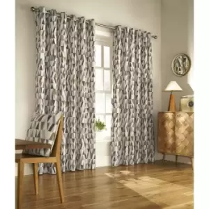 Image of Furn Reno Ringtop Geometric Eyelet Curtains (117cm x 137cm) (Charcoal/Gold)