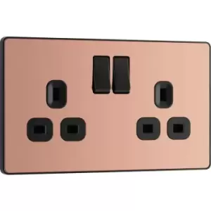 Image of BG Evolve Polished (Black Ins) Double Switched 13A Power Socket in Copper Steel