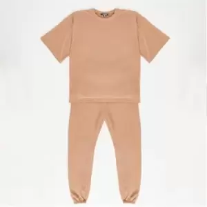 image of Missguided Tall Short Sleeve Jersey T Shirt and Joggers Co Ord Set - Brown