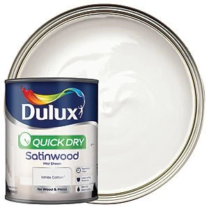 Image of Dulux Quick Dry White Cotton Satinwood Mid Sheen Paint 750ml