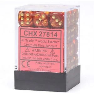 image of Chessex 12mm d6 Dice Block: Scarab Scarlet/Gold