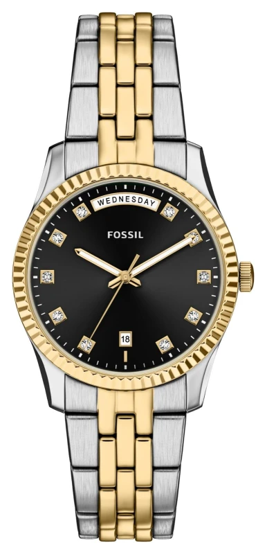 Image of Fossil ES5458 Scarlette Day/Date (34mm) Black Sunray Dial / Watch