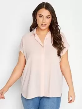 Image of Yours Collared Short Sleeve Shirt - Pink, Size 20, Women