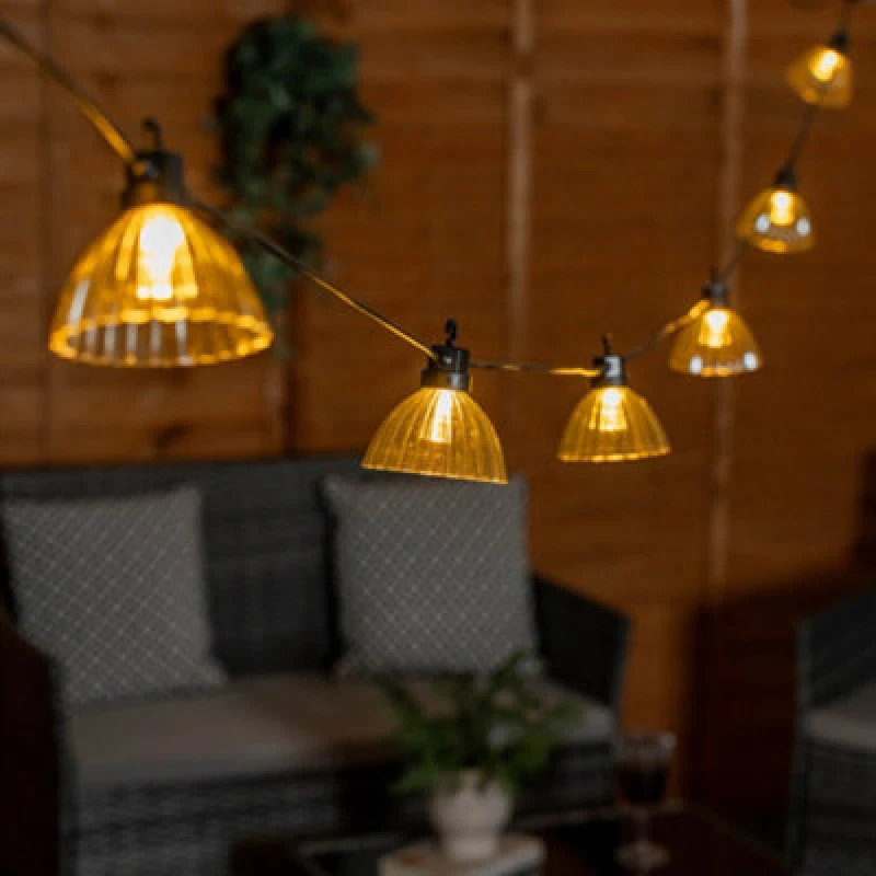 Image of ValueLights ValueLights Smoked Pleated LED 6 x Battery Operated Outdoor Garden String Lights in Grey Grey One Size Unisex 5016529271086