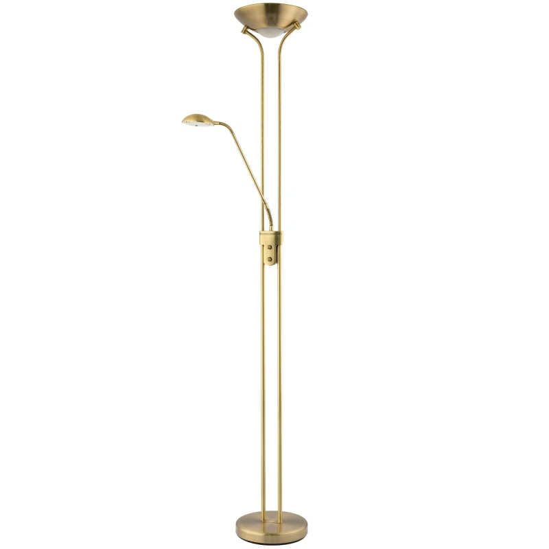 Image of Happy Homewares LED Mother & Child Floor Lamp with Rotary Dimmer Switches & Reading Light in Metallic Gold Metallic Gold Unisex