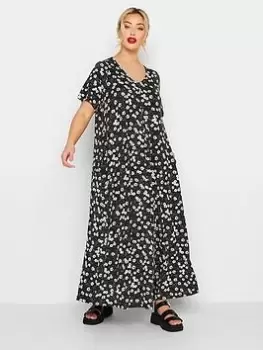 Image of Yours Pleat Front Maxi Dress Daisy Spot - Black, Size 18, Women