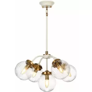 image of 5 Bulb Ceiling Pendant Cream Painted + Aged Brass Finish Plated LED E14 60W