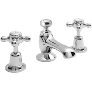 Image of Topaz Dome 3-Hole Basin Mixer Tap Deck Mounted with Pop Up Waste - Chrome - Hudson Reed