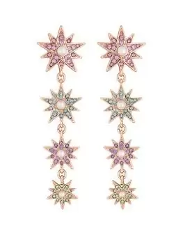 image of Mood Rose Gold Crystal And Pearl Pastel Celestial Linear Drop Earrings, Rose Gold, Women