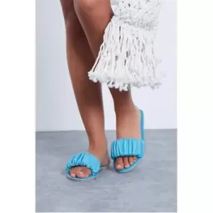 Image of I Saw It First Blue Ruched Front Leather Flat Sandal - Blue