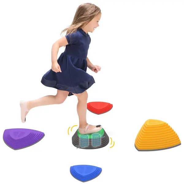 image of ZONEKIZ Stepping Stones Kids Balance River Stones 5 PCs Outdoor Indoor, for Obstacle Course, Sensory Play, Stackable, Non-Slip