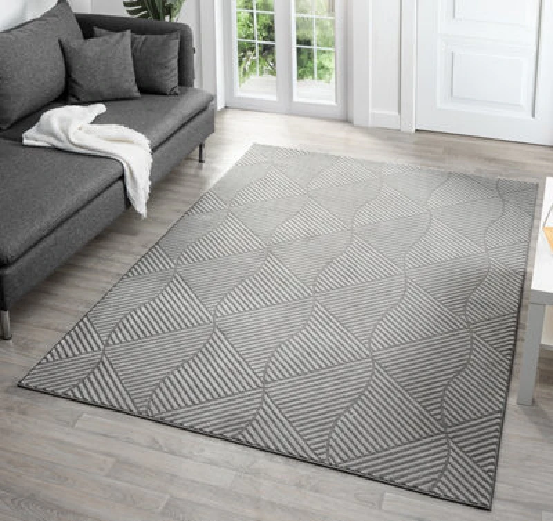 Image of Vellure Modern Indoor Living Room Area Rug Embossed Metallic Sheen Pyramid Design Anthracite 60X220 Cm