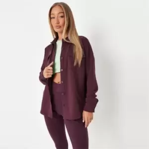 image of Missguided Jersey Button Down Shirt - Purple