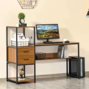 image of Homcom Industrial Computer Desk W/ Storage Home Writing Table Walnut Brown