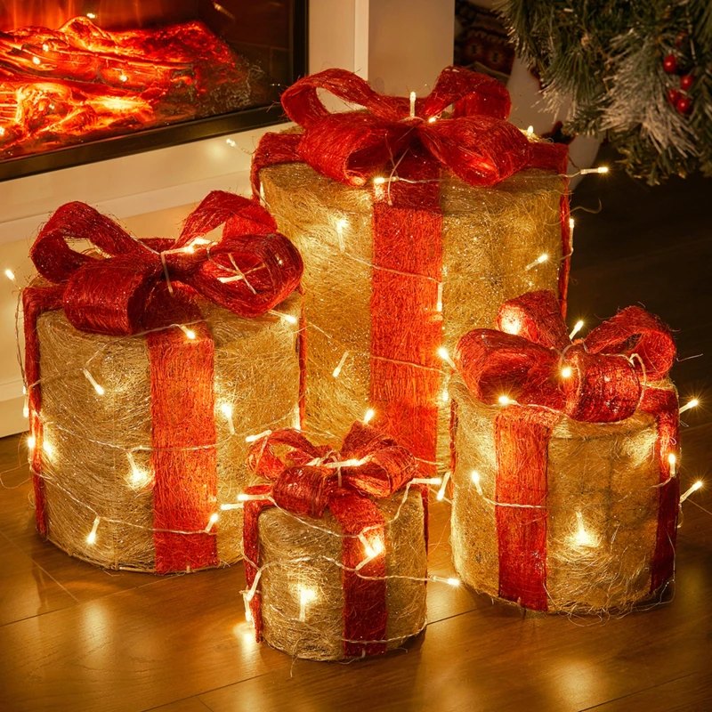 Image of LIFE IDEAS 4Pcs Christmas Gift Box Goldred unisex One size