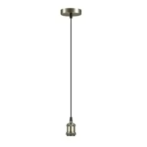 Dreifa Single Ceiling Lamp Holder in Antique Brass Finish with Black Braided Cable