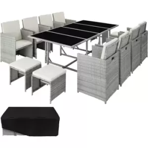 Image of Garden rattan furniture set Palma 12 seats, 1 table - garden tables and chairs, garden furniture set, outdoor table and chairs - light grey/cream