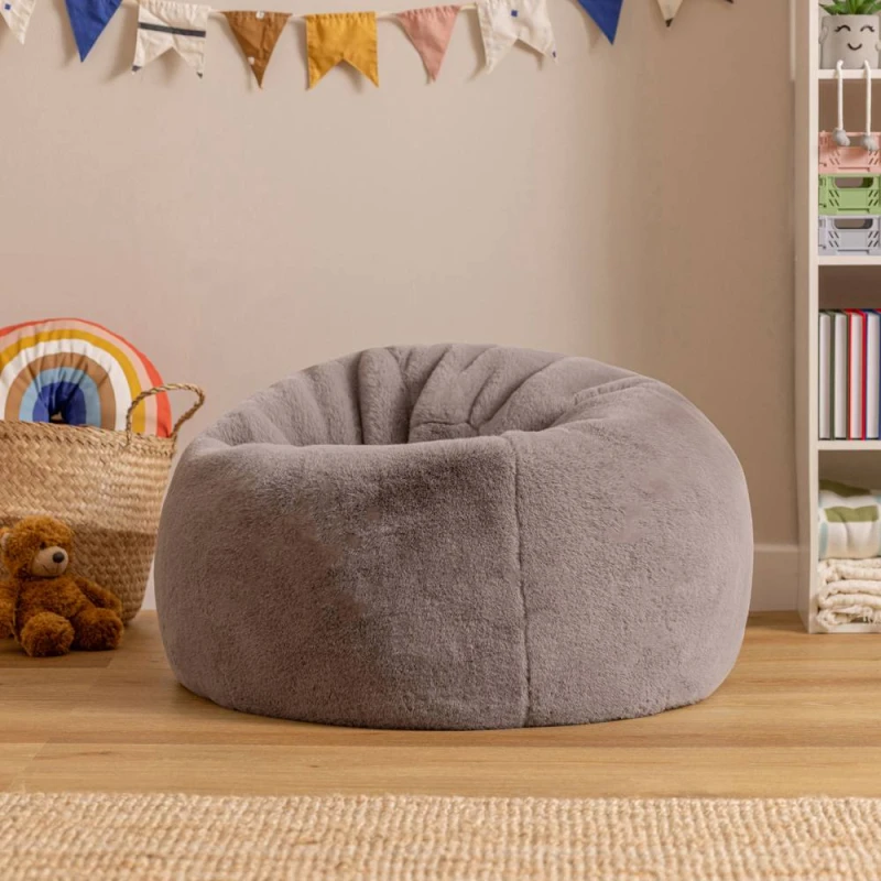 Image of icon Kids Kingston Faux Fur Classic Bean Bag in Light Grey Size: Medium Light Grey Unisex Medium