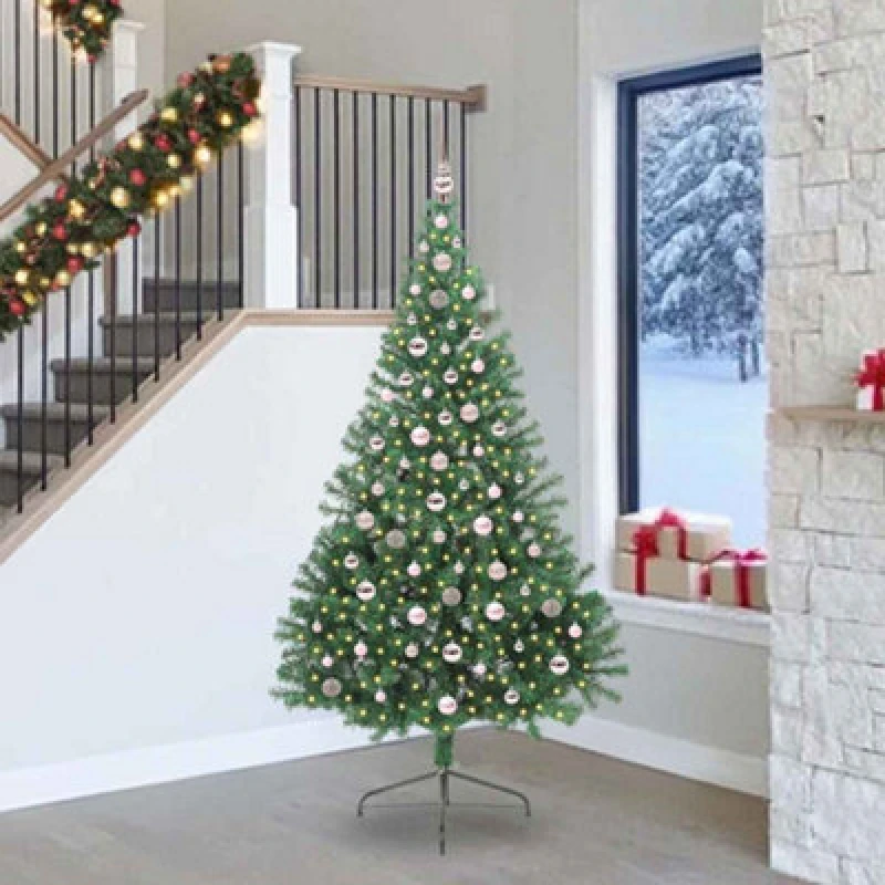 Image of vidaXL Artificial Pre-lit Christmas Tree with Pink Balls Green 240cm PVC, Green 3397039