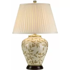 image of Table Lamp Chinese Brown Gold Cream Crackle Gaze Cream Pleated Shade LED E27 60W