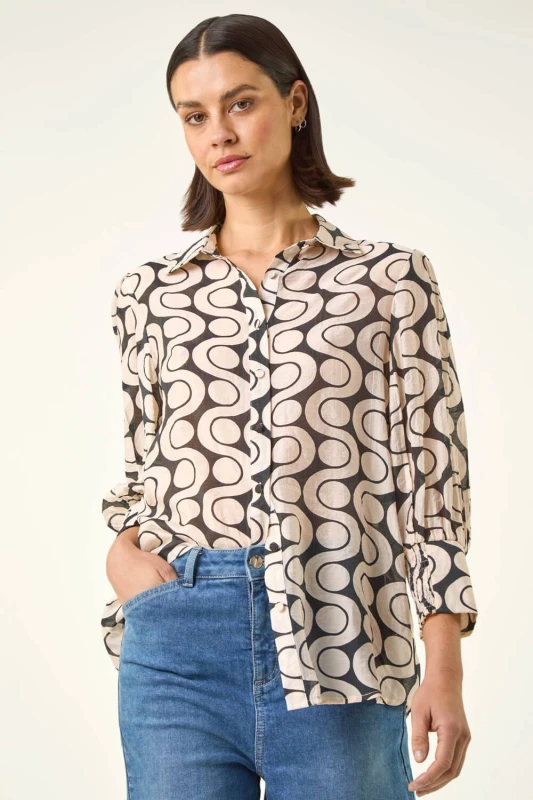 Image of Roman Womens Geometric Print Collared Shirt Size: 16 Multicolor Female 16