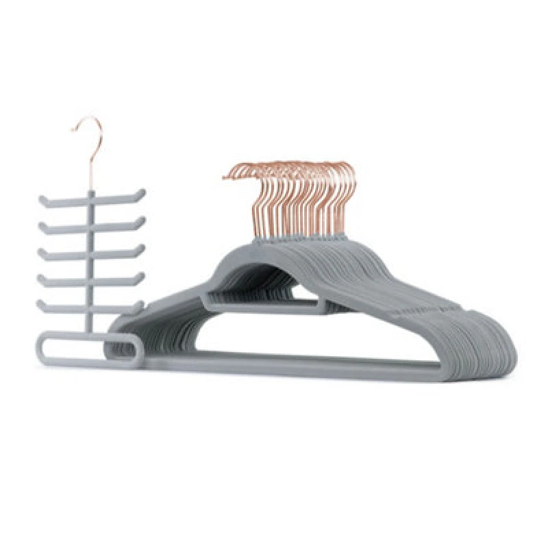Image of LIVIVO Flocked Velvet Hangers - Pack of 50 (Grey/Rose Gold) Pale Grey