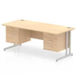 image of Impulse 1800 Rectangle Silver Cant Leg Desk MAPLE 1 x 2 Drawer 1 x 3 Drawer Fixed Ped