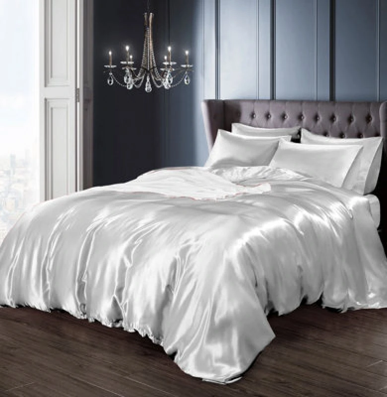 Image of Intimates Luxury Faux Silk Duvet Cover & Pillowcase Set, Stylish Bed Linen With Smooth Satin-Like Finish, Machine Washable - White