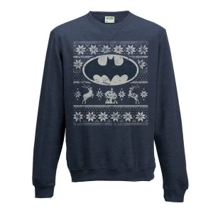 Image of Batman - Fair Isle Logo Mens Large Christmas Jumper - Blue