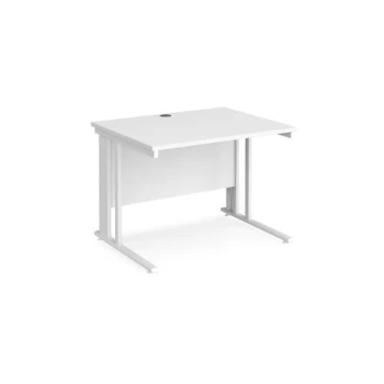 Image of Office Desk 1000mm Rectangular Desk With Cable Managed Leg White Tops With White Frames 800mm Depth Maestro 25