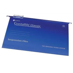 image of Rexel Crystalfile Classic A4 Manilla Suspension File V-Base 15mm Blue - 1 x Pack of 50 Suspension Files