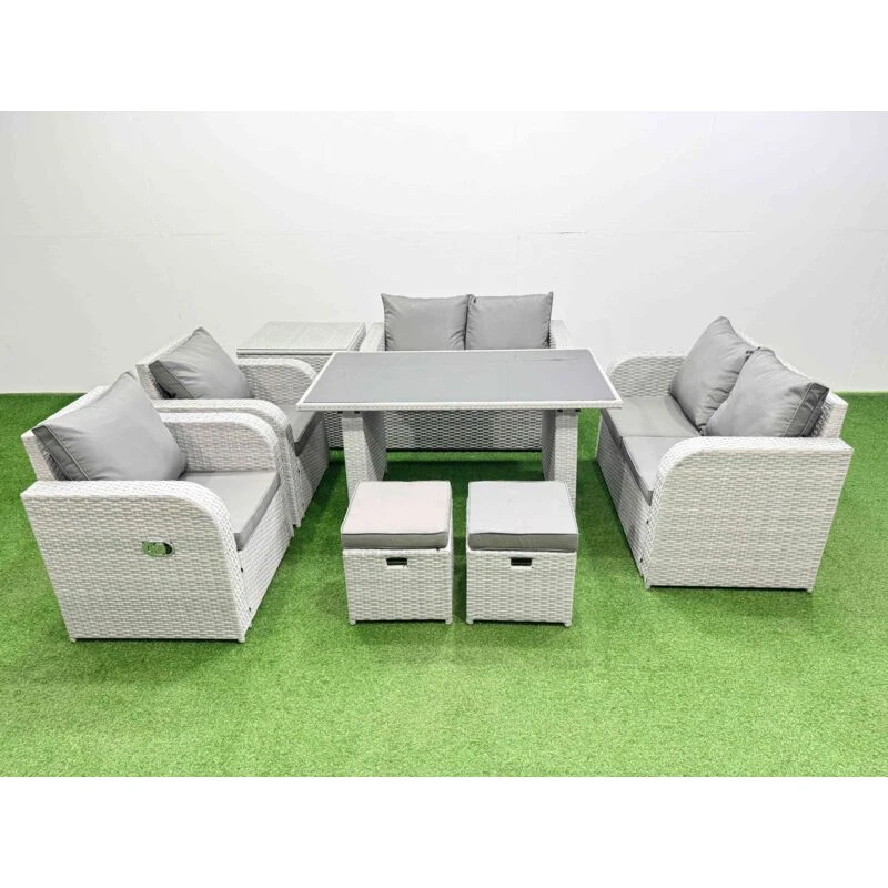 Image of Fimous 8 Pieces Patio Garden Furniture Sets with Cushions 2 Small Stools in Light Grey Light Grey Unisex