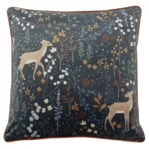 image of Richmond Botanical Woodland Cushion Midnight Blue, Midnight Blue / 50 x 50cm / Polyester Filled