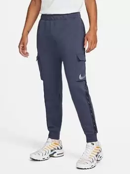 image of Nike NSW Repeat Swoosh Fleece Cargo Pant - Blue/Grey , Blue/Grey, Size S, Men