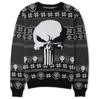 image of Marvel Punisher Festive Knitted Jumper - Grey - L