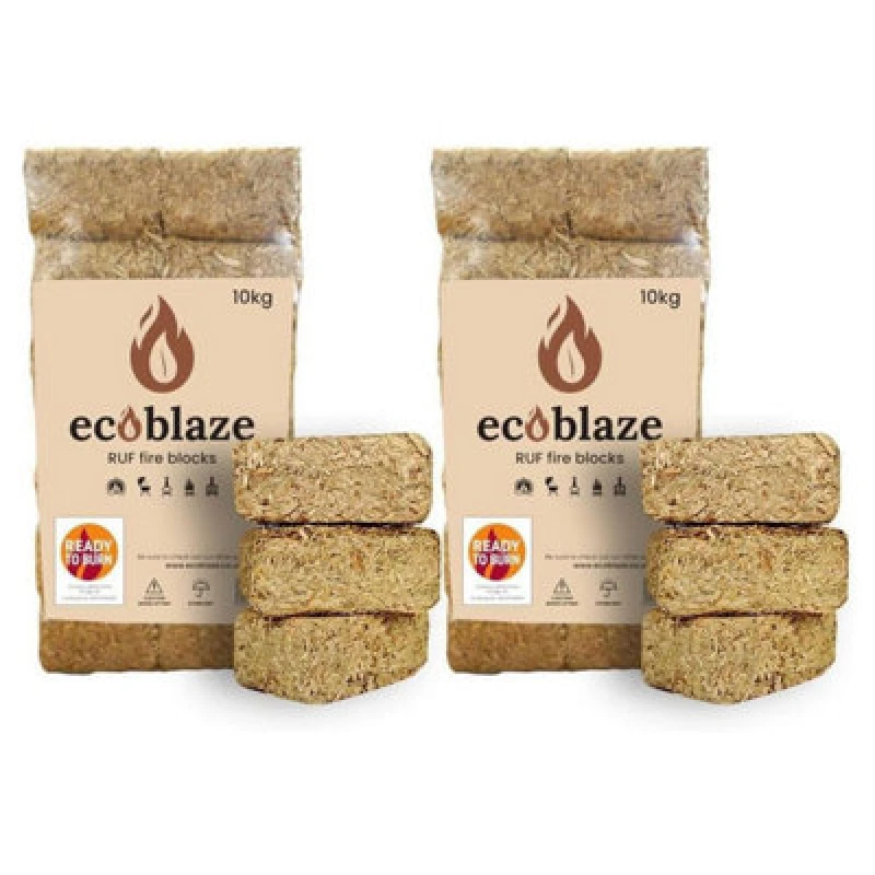 Image of Ecoblaze Ruf Heat Briquettes 10Kg Bag For Wood Burner, Pizza Oven & Bbq, 2 Pack, Brown EBRUF-2