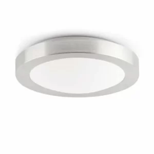 Image of Logos 1 Light Small Round Bathroom Flush Ceiling Light Aluminium, White IP44, E27