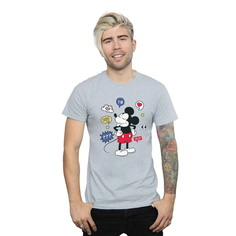 Image of Disney Men Mickey Mouse Tongue Out T-Shirt in Grey Size: Small Grey S Male 5059114440535