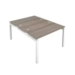 Image of Telescopic Sliding 6 Person Grey Oak Bench with Cable Port - 1200 X 800 - White Frame