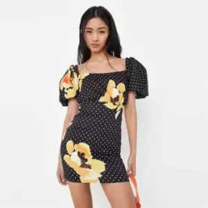 image of Missguided Sleeve Mini Dress Polka Floral - Black