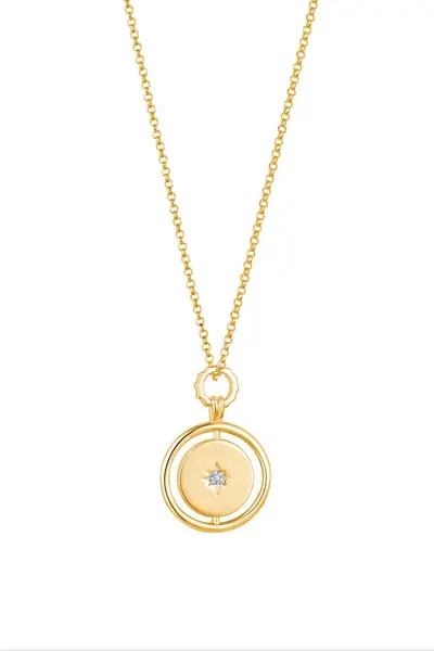 image of Simply Silver Gold Plated Sterling Silver 925 Star Coin Pendant Necklace Gold