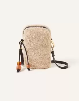 Image of Accessorize Womens Faux Shearling Phone Bag, Size: 10x18cm