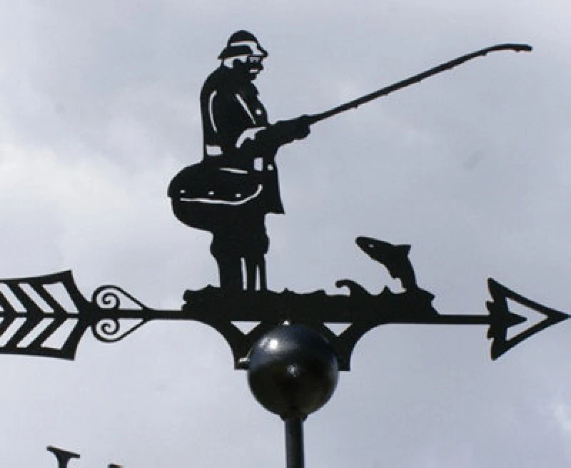 Image of Poppy Forge Fisherman Weathervane - Solid Steel - W61 X H88cm - Powder Coated Black
