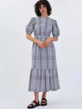 image of Aligne Felise Tie Back Multi Check Midi Dress In Organic Cotton