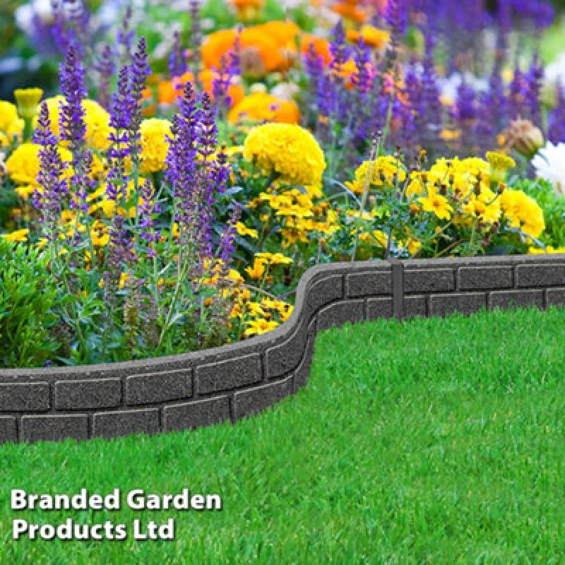 Image of Garden Gear Ultra-Curve Ez Border Flexible Edging Stone Effect Eco Friendly Recycled Rubber Small Brick Edging In Grey (Grey X1)