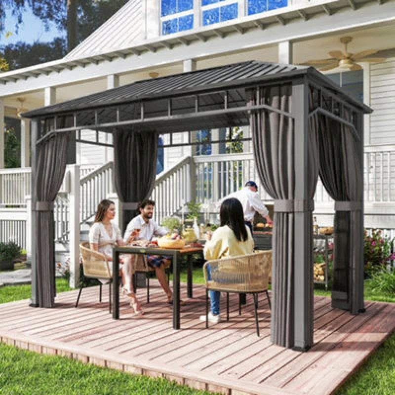 Image of OUTSUNNY 2 x 3.5 m Hardtop Gazebo with Galvanised Steel Roof, Sides in Dark Grey Dark Grey Unisex